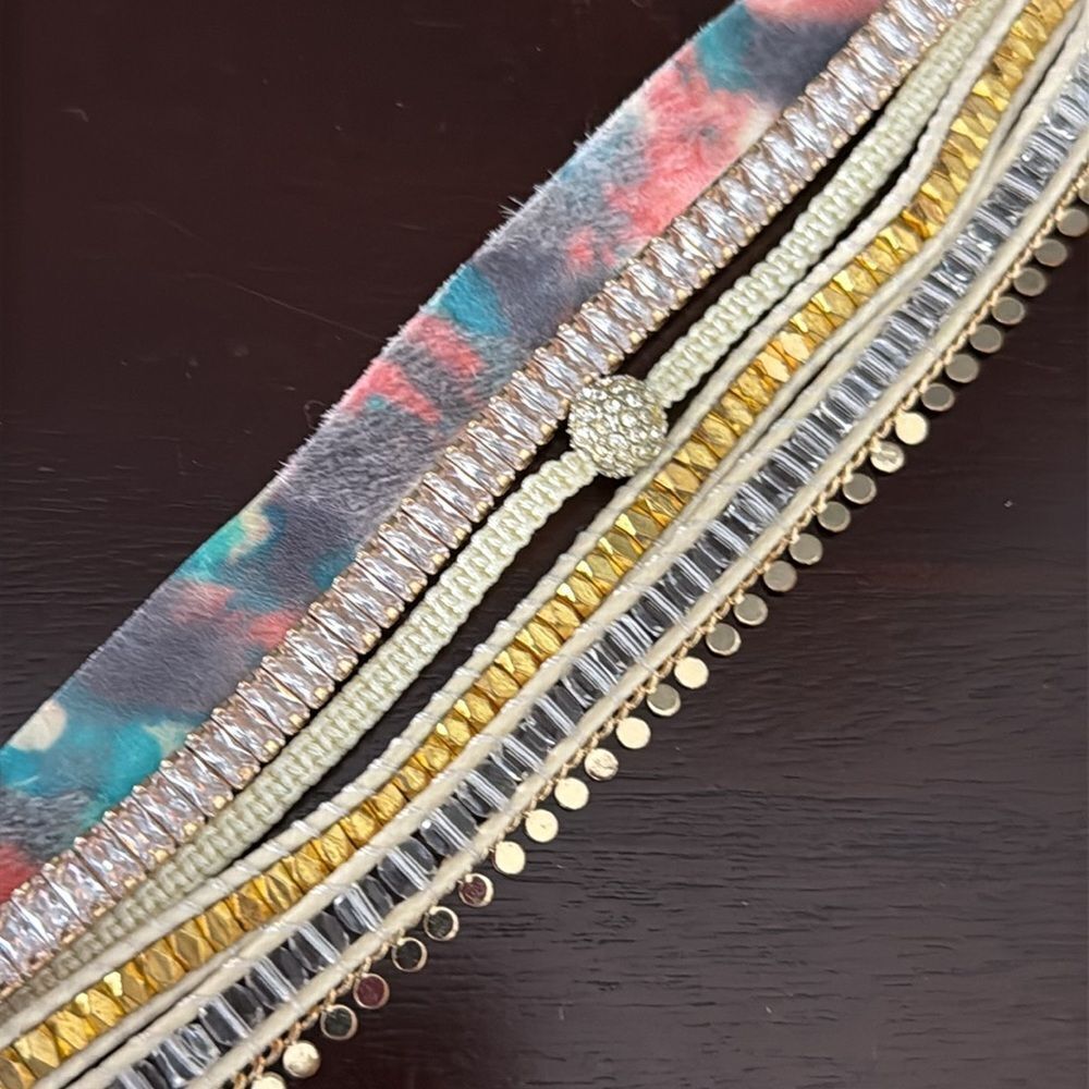 Layered Cuff Bracelet – Tie-Dye Suede, Beads, Crystal Accent - Picture 3 of 8